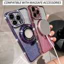 SMARTFOX Magnetic Kickstand Case for iPhone 14 with Glitter Lens Protector, Compatible with Magsafe, Luxury Bling Diamond Cover Glitter Rhinestone Phone Case Women (Pink, for iPhone 14 6.1")