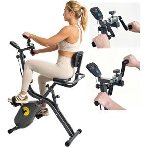 Quiet Foldable Recumbent Exercise Bike | 8-Level Magnetic Resistance, High Backrest, LCD Tracker, For Seniors Adults Home Gym，Upper & Lower Body Trainer, Grey Black