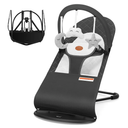 HKAI Baby Bouncer, Portable Baby Bouncer Seat for Babies 0-18 Months, 100% Cotton Fabrics, 3 Modes of use with Rocker and Stationary Options, Infant Rocker Chair with Hanging Toys-Dark Grey