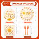 96Pcs First Trip Around the Sun Party Decorations for Girl Boho Sun 1st Birthday Plates and Napkins Sets The Sunshine Number 1 Birthday Decorations for Boho Boys One Year Old Party Supplies Serves 24