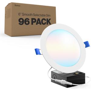 Sunco 96 Pack 6 Inch LED Recessed Light, Canless Ceiling Lights Slim with Junction Box, 850 LM, 14W (100W Equivalent), Selectable CCT 2700K/3000K/4000K/5000K/6000K, Dimmable, Wafer Thin ETL