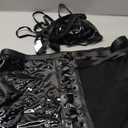 Sexy Cutout Halter Underwire Leather Mesh Sheer Mini Skirt Stocking Lingerie Set 4 Piece Outfits (3X-Large, Glossy Black)