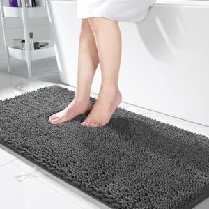 Yimobra Bathroom Rugs, 44'' x 24'', Extra Soft Chenille Bath Rugs, Non-Slip, Water Absorbent, Thick Floor Mat with Machine Washable, Plush Microfiber Shaggy Rugs for Shower Bathtubs, Dark Gray (44" x 24", Dark Gray)