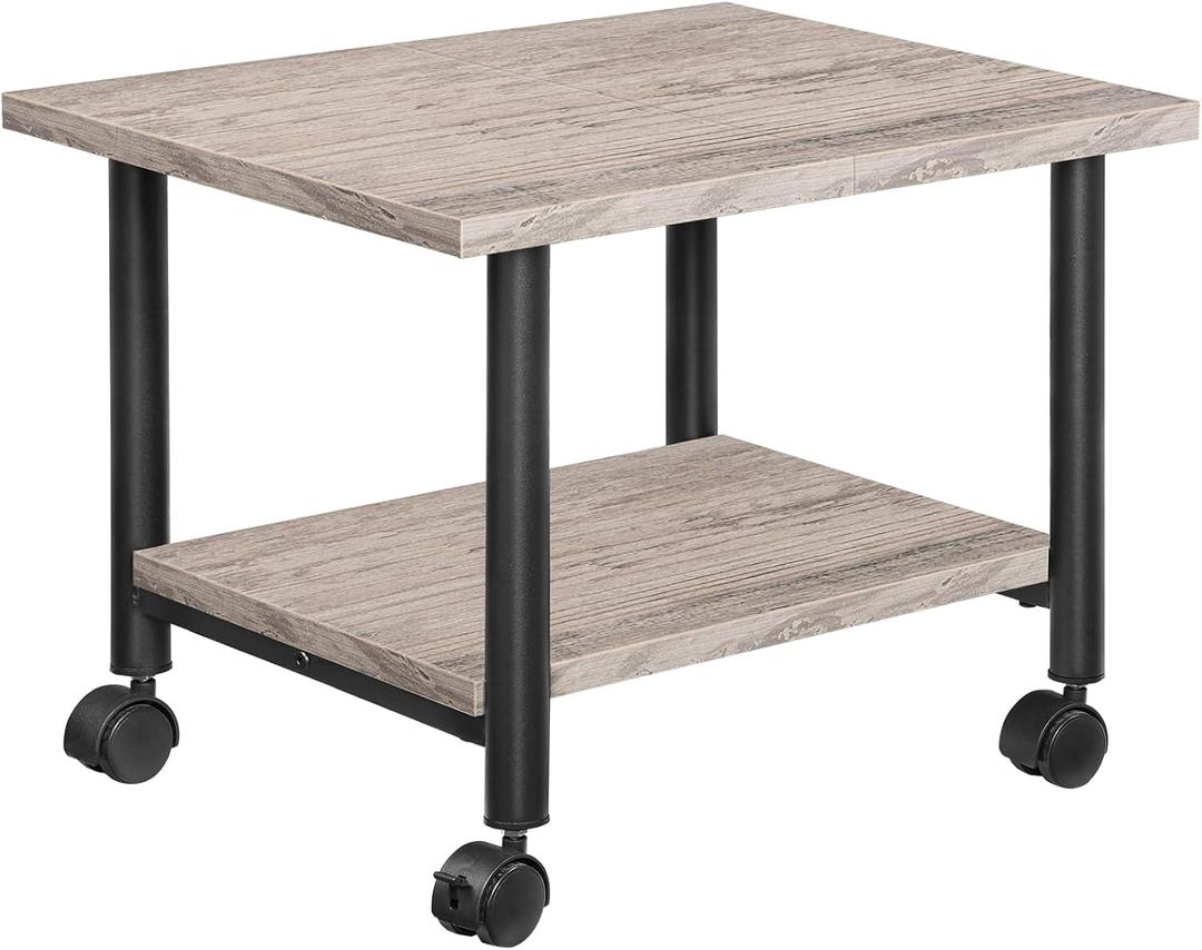 HOOBRO Printer Stand, 2-Tier Industrial Under Desk Printer Cart with Shelf, Mobile Heavy Duty Storage Rack on Wheels for Home, Office, Grey and Black BG02PS01G1 (15.7'' x 19.1''x 14.4'')