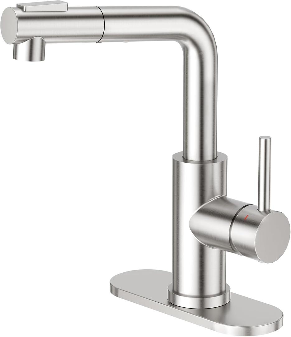 CREA Kitchen Faucet with Pull Down Sprayer - Pre Wet Bar Sink Faucets Single Hole/Handle - Brushed Nichel Stainless Steel Small Faucet for Mini Sink RV Outdoor Utility Laundry Room Faucet