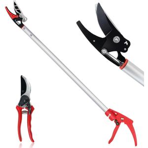 32-Inch Cut and Hold Pruners, Long-Reach Tree Pruner with Rotating Cutter Head, Long Pruning Shears for Garden, Fruit Picking, Branches Trimming