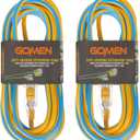 GOMEN 25 ft Extension Cord with Lighted Locking End - 14 AWG Gauge - 14/3 SJTW Heavy Duty for Outdoor/Indoor, 3 Prong Plug, Blue/Yellow Weather Resistant Jacket, for Major Tools and Appliances, 2 Pack