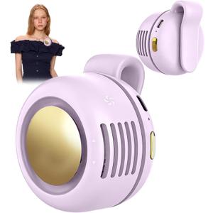 Portable Clip-On Fan, Mini USB Rechargeable 360 Rotatable Fan, 3-Speed Silent Mini Bladeless Fans (Purple)