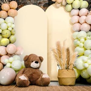 Ainiv Wedding Arch Cover, 6.6FT Spandex Fitted Wedding Arch Backdrop Cover, Round Top Chiara Arch Backdrop Stand Cover for Wedding Birthday Party Ceremony Banquet Supplies Decoration Beige