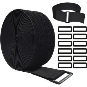 16Ft x 2In Adjustable Cable Straps with 12 Buckles, Free Cut Length, Black Reusable Fastening Cable Ties, Hook and Loop Securing Strap for Cable Tidy, Wire Management, Cord Organiser, Black