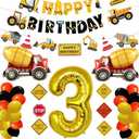 FIGEPO Construction 3rd Birthday Party Supplies for Boys with Dump Truck Theme, Includes Cake Toppers, Balloons, Banners, Signs and More