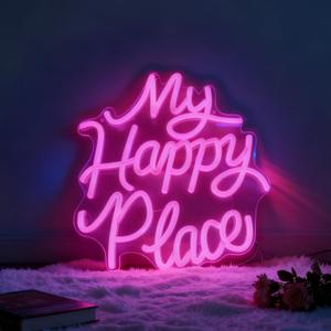 My Happy Place LED Neon Sign - USB Powered Dimmable Neon Light for Bedroom Living Room Home Dorm Decor Party Wall Table Art Decorations for Teen Girls Adults 11 x 9.8 In