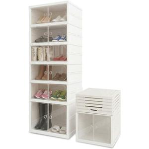 Foldable 6-Tier Shoe Rack Organizer, Large Clear Shoe Storage Cabinet with Magnetic Doors, Heavy Duty Slim Vertical Shoes Rack for Bedroom, Entryway or Garage - White (Holds 12 Pairs), 18 inches x 47 inches x 14 inches
