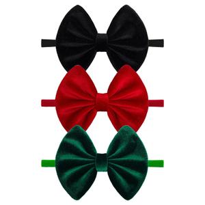 Christmas Velvet Baby Girls Bows Elastic Nylon Headbands Red Green Handmade Christmas Newborn Bows Hairbands Infants Toddlers Hair Accessories