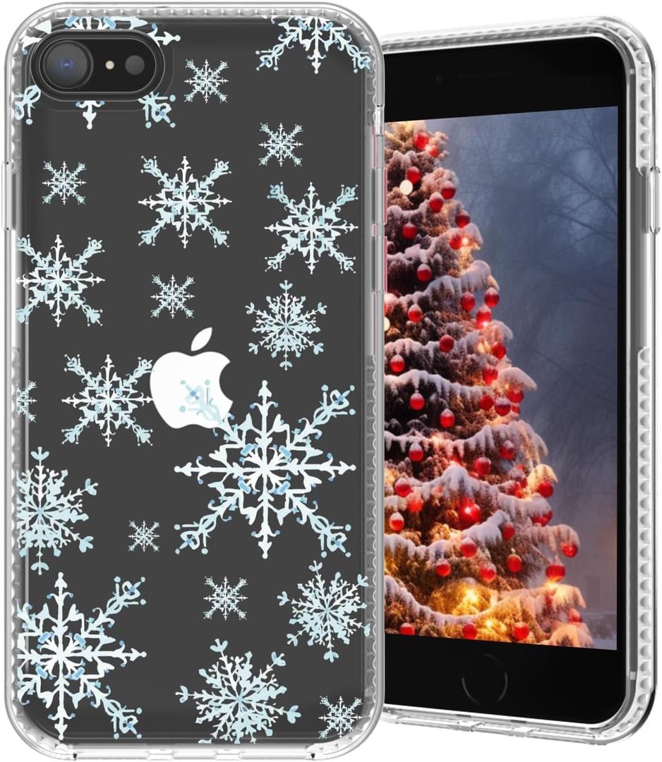 Compatible for iPhone SE 3rd Gen & 2nd Gen Case Winter Snowflakes Designed Aesthetic Christmas Phone Case Compatible fro iPhone 7&8,Soft Slim Clear TPU Bumper Protective Phone Cover