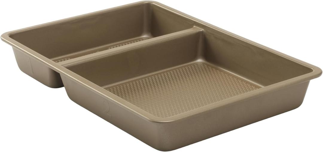 GoodCook 9 x 13 inch Nonstick Divided Oblong Pan  2-in-1 Textured Cooking, Baking Dish, Scratch-Resistant Carbon Steel Oven Pan for Meal Prepping & Sheet Pan Dinners