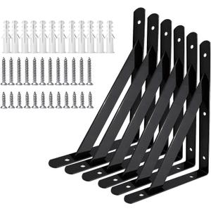 Heavy Duty Shelf Brackets 20 x 12 Inch 4 6 8 10 12 14 16 18 Inch Wall Mount Shelving Brackets Floating Shelf Hardware for Shelves (3 PairsBlack)