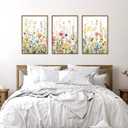 FWIEXA Wildflower Pictures Wall Decor, 3 Piece Floral Canvas Wall Art Set, Framed Watercolor Flower Painting, Colorful Botanical Artwork, 16x24 Inches Poster for Living Room, Bedroom, Nursery, Home