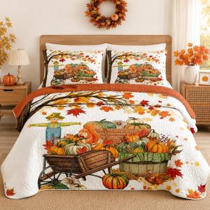 Pamnest King Fall Quilt Set, 3 Pieces Farmhouse Maple Bedding, Bedspread