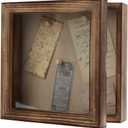 Freezing point Shadow Box Frame 8x8 Shadow Boxes Display Case with Linen Back Memorabilia Awards Medals Bouquet Photos Picture Badge Wedding Memory Box for Keepsakes Carbonized Small Pin Board (88)