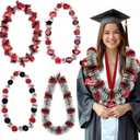 Graduation Money Lei Class of 2025 Candy Lei Kit with DIY Flower Sticker Pieces Congrats Senior High School College Grad Party Supplies Gift Red & Black Set of 6 No Money Included