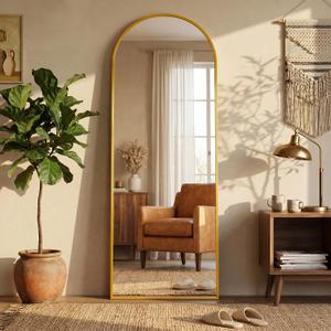 59"×19" Arched Full Length Floor Mirror, Standing Mirror with Aluminum Frame, Large Body Mirror of Free Standing/Wall Mount/Leaning for Bedroom, Living Room, Dressing Room, Gold