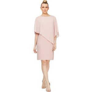 S.L. Fashions Women's Short Chiffon Beaded Capelet Dress  (Pink, L)