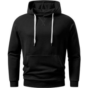 JMIERR Mens Hoodies Sweatshirt Casual Ribbed V-stitch Neckline Solid Drawstring Pullover Sweatshirts 2025 Fall Fasion (X-Large, Black)