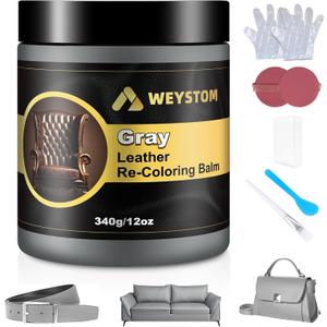 Leather Recoloring Balm, 12oz Large Size Leather Dye, Color Restorer, Scratch Repair, Furniture & Couch Restorer Kit, Repair Kit for Furniture(Gray)