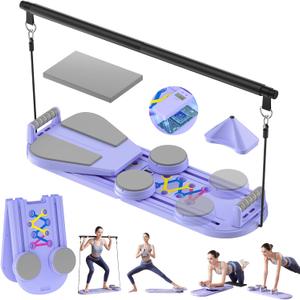 Pilates Reformer, Foldable Pilates Board, 7-in-1 Multi-Function Pilates Equipment, Home Pilates Set, Full Body Workout, Universal Portable Gym Equipment for Core Strength and Pilates Training (Purple)