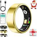 Smart Ring for Women Men,Fitness Tracker Ring with Heart Rate, Sleep Monitoring, Blood Oxygen, Step Counting for iOS and Android, No Subscription Fee, Waterproof, Valentines Day Gifts(Gold, 8)