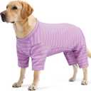 Striped Dog Pajamas - Pijamas for Small to Large Dogs, Fleece Shedding Suit, Stretchy & Machine-Washable Pjs, Belly Cut for Males, Great for Surgery & Cold Weather, Purple 4XL
