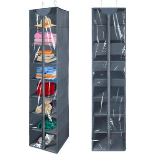 Coastal Rose 8 Tier Clear PVC Hanging Organizer With Zipper, Sweater Storage Shelves With Cover, Shoe Organizer for Closet, Grey