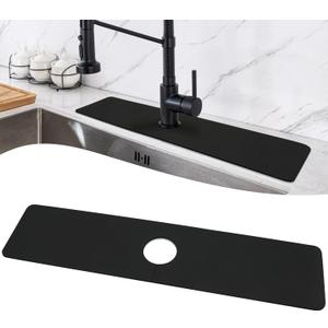 LOPNUR Faucet Mat for Kitchen Sink Protectors, 24 Inch Long Kitchen Sink Splash Guard Behind Faucet, Cuttable Bathroom Water Splash Guard with Super Absorbent Diatomite Fast Drying, Black