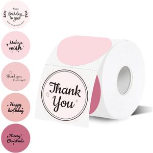 2 inch Round Thermal Label,Pink Circle Thermal Sticker Labels for Business and Home,Direct Thermal Printer Label for DIY Logo Design,Thanks Card,500 Labels/1 Roll