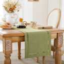 Burlap Style Farmhouse Table Runner, 13 x 48 Inch Sage Green, Rustic Geometric Hollow Table Runners 48 Inches Long for Dresser Table Everyday Use, 13x48 Inches, Sage Green