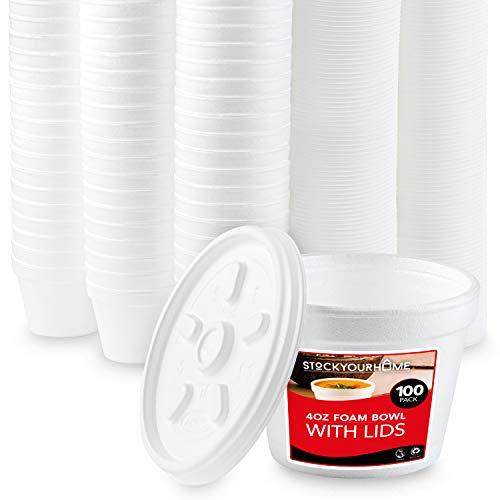 Stock Your Home 4 Ounce Foam Bowls With Lids (1000 Count) - Insulated To Go Cups - Containers for Soup, Oatmeal, Ice Cream - For Delis, Cafes, Restaurants