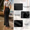 Outoshe Women's Satin High Waisted Maxi Skirts Hidden Elasticized Waistband A Line Long Skirt (Black, XL)
