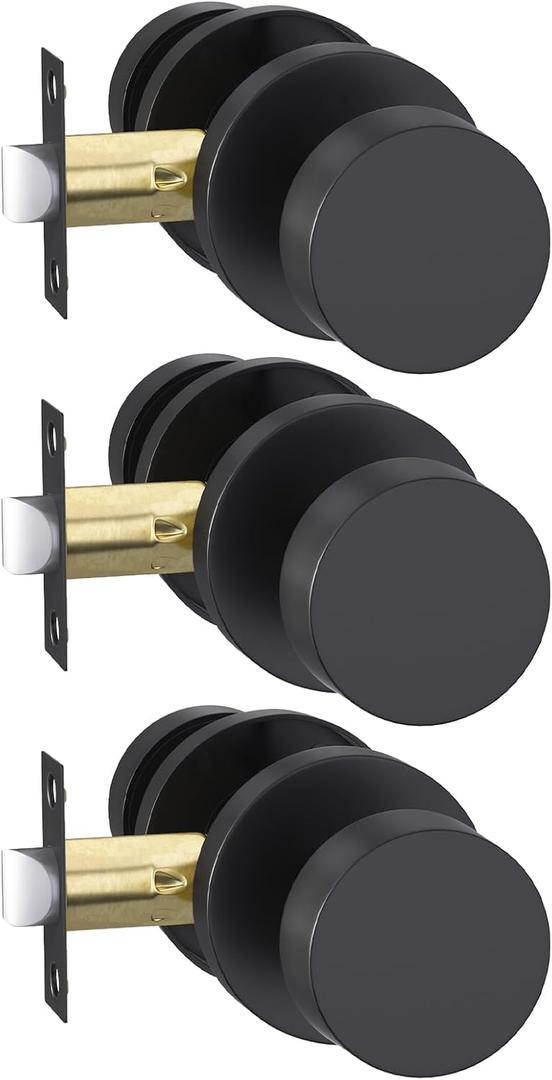 Goldenwarm Black Closet Door Knobs, Heavy Duty Zinc-Alloy Passage Matte Black Interior Door Knobs, Indoor Doorknobs for Hallway, Closet (3 Pack)