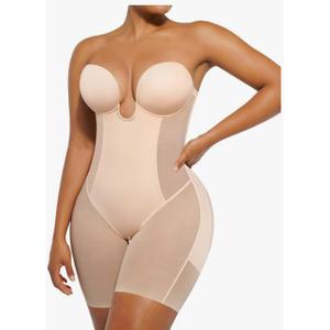 SHAPELLX Strapless Shapewear for Women Deep Plunge Corset Tummy Control Backless Bodysuit Mid Thigh Full Body Shaper Size 2XL