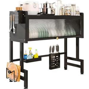 Over The Sink Dish Drying Rack, Over Sink Dish Drain Drying Rack for Kitchen Storage of Dishes and Cutlery, Space Saving Dish Rack with Cover, (Black, 33.5 inch), Large