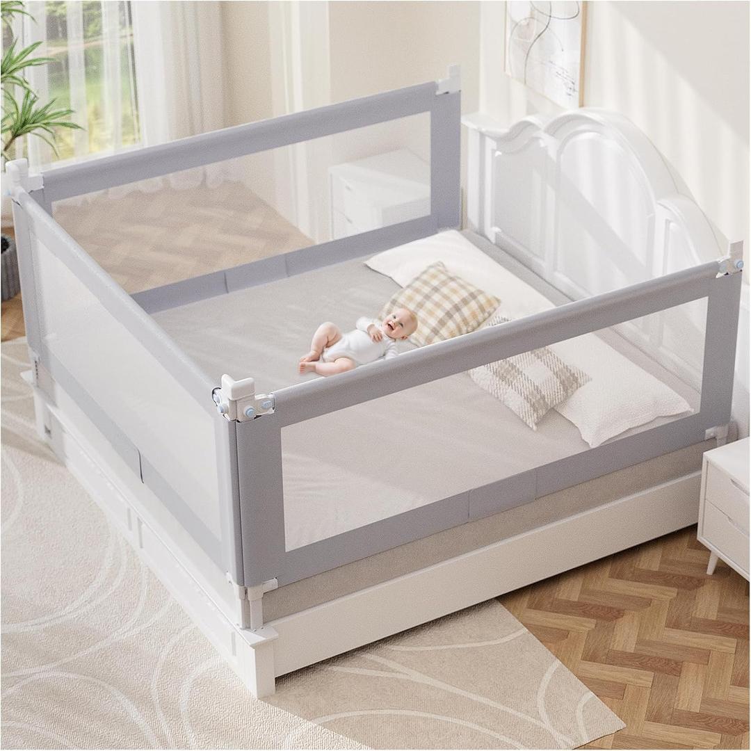omzer Queen Bed Rails for Toddlers - Foldable Baby Bed Rail Guard with Child Lock Height Adjustable Bed Safety Rails for Children Bed Rail for Queen Size Bed - 3 Pack, 78.7x78.7x59