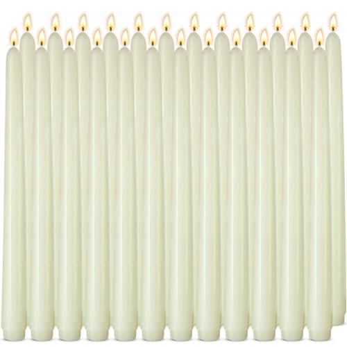 24 Pack Ivory Taper Candle Set, 10 Inch Smokless and Dripless Candlesticks Bulk for Dinner Party Wedding Seasonal Celebration and Daily Home Decoration