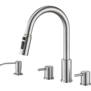 Tohlar Kitchen Faucets, Brushed Nickel Kitchen Faucet Pull Down Sprayer Stainless Steel Sink Faucets with Soap Dispenser Commercial Modern Rv Faucets, Llaves para fregaderos de cocina