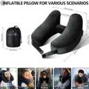 Sunany Travel Neck Pillow for Airplane Pillow Comfortably Supports Head, Neck and Chin, Inflatable Travel Pillow with Soft Velour Cover and Portable Drawstring Bag (Black, H-Shape)