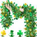 33 FT St Patricks Day Garland Decor Gold Green Shamrock Hat Tinsel Garland, Shiny Metallic Streamer Twist Garland Hanging St Patricks Day Decorations for Home Indoor Outdoor Irish Party Supplies