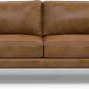 SIMPLIHOME Livingston Sofa - 90 inch Wide Top Grain Genuine Leather Sofa in Caramel Brown, Mid-Century Modern 3-Seater Couch for Living Room with Feather-Wrapped Cushions and Solid Wood Frame