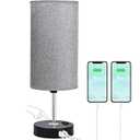 Woderdeng Touch Control Table Lamp - 3-Way Dimmable Bedside Lamps with USB Port and Outlet, Nightstand Lamp for Bedroom Decor, Light Grey