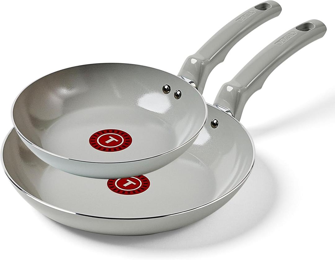 T-Fal Refresh Ceramic Nonstick Frying Pan 2-Pc Set, 8" & 10", Oven Broiler Safe up to 350F Cookware, Ceramic Frying Pan Skillet, Pots & Pans, Grey