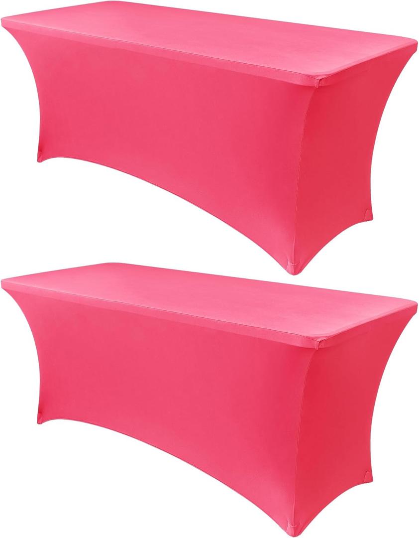 Obstal 6ft Stretch Spandex Table Cover for Standard Folding Tables - Universal Rectangular Fitted Tablecloth Protector for Wedding, Banquet and Party, 72L x 30W x 30H Inches, Magenta Red, 2pc
